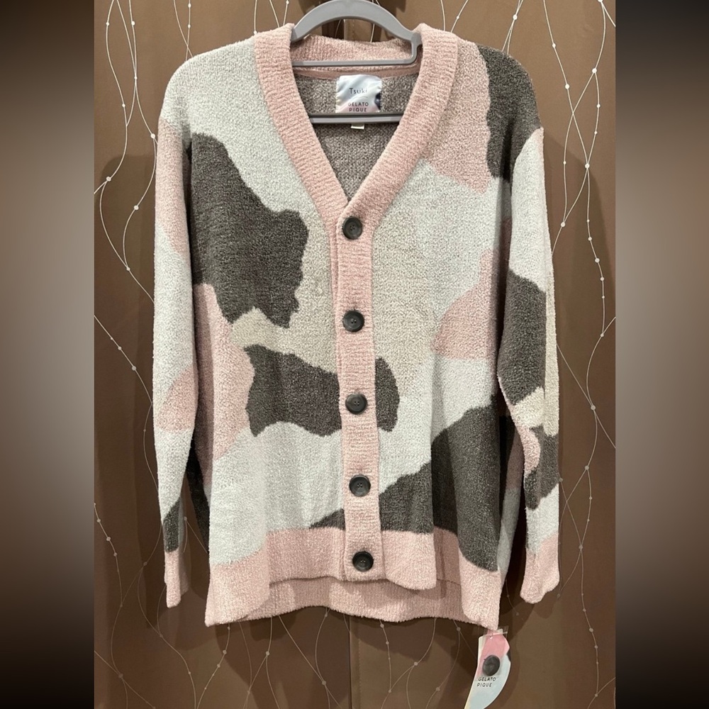 GELATO PIQUE x TSUKI Soft Cardigan Pink Gray Calico Camo Women’s One Size